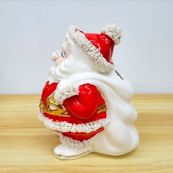 1950's Spaghetti Trim Blue Eyes Santa Claus with Bag of Toys Bank - Picture 3 of 12